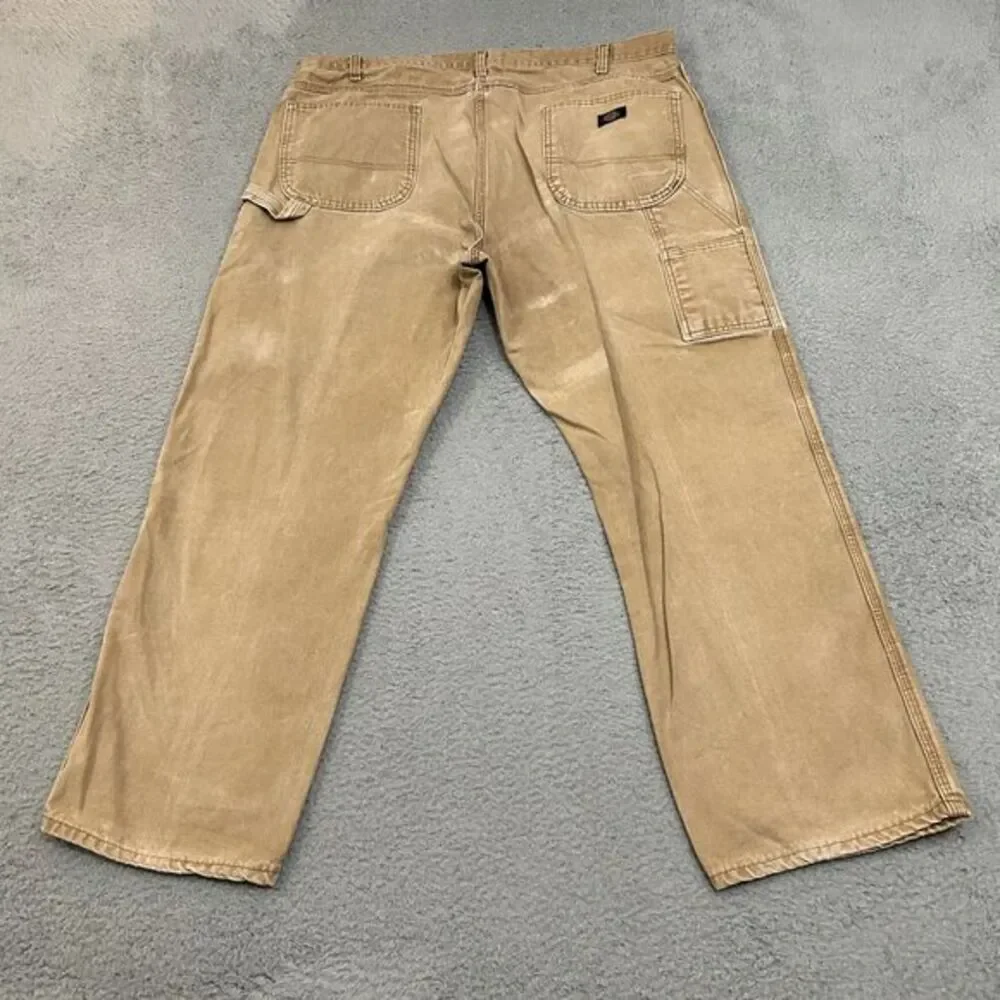 Dickies Pants Mens 42x30 Brown‎ Beige Faded Carpenter Duck Canvas Work Wear Y2K